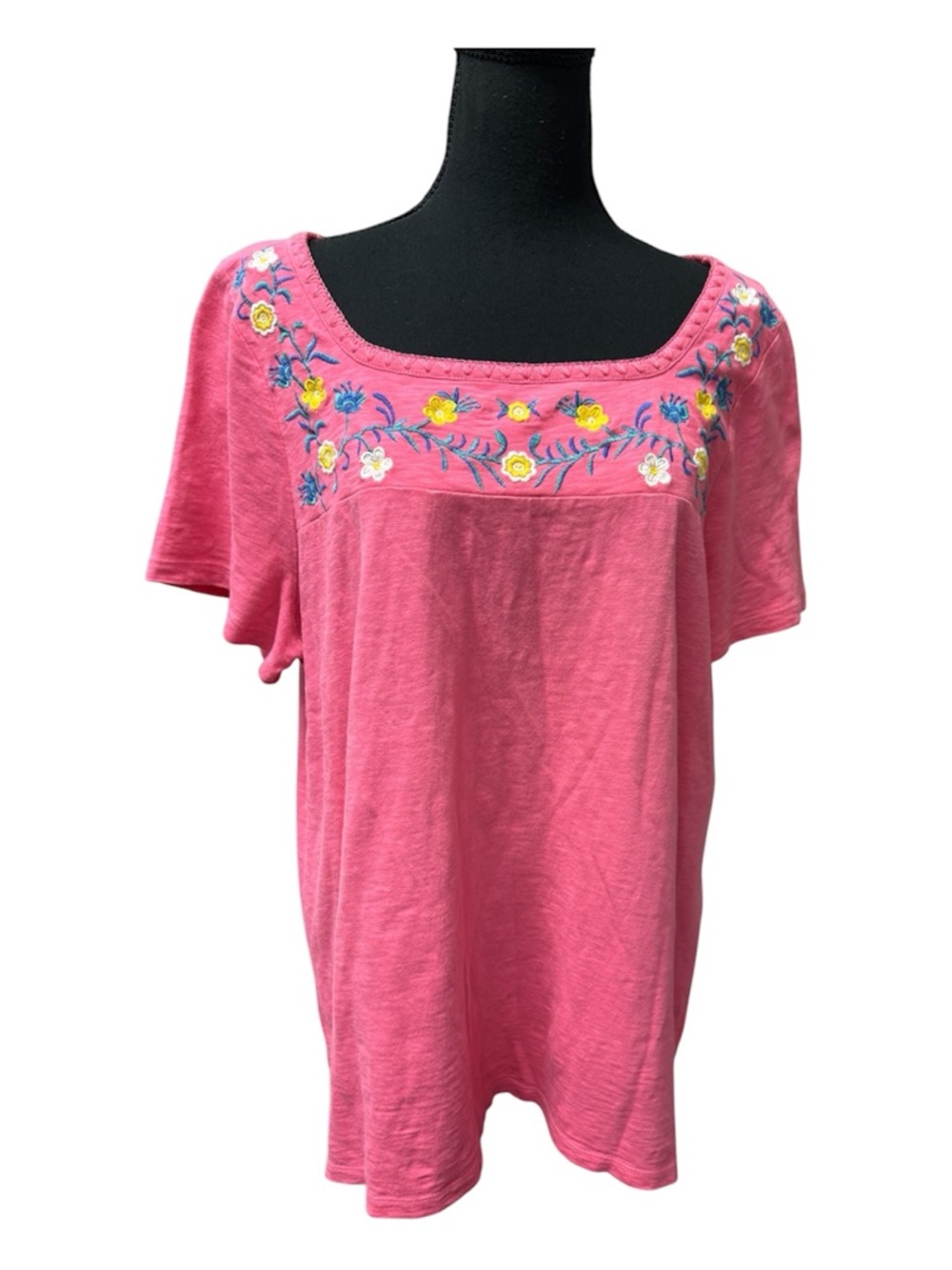 Talbots Pink Floral Embroidered Top Boho Cottagecore Cotton 1X Summer Chic